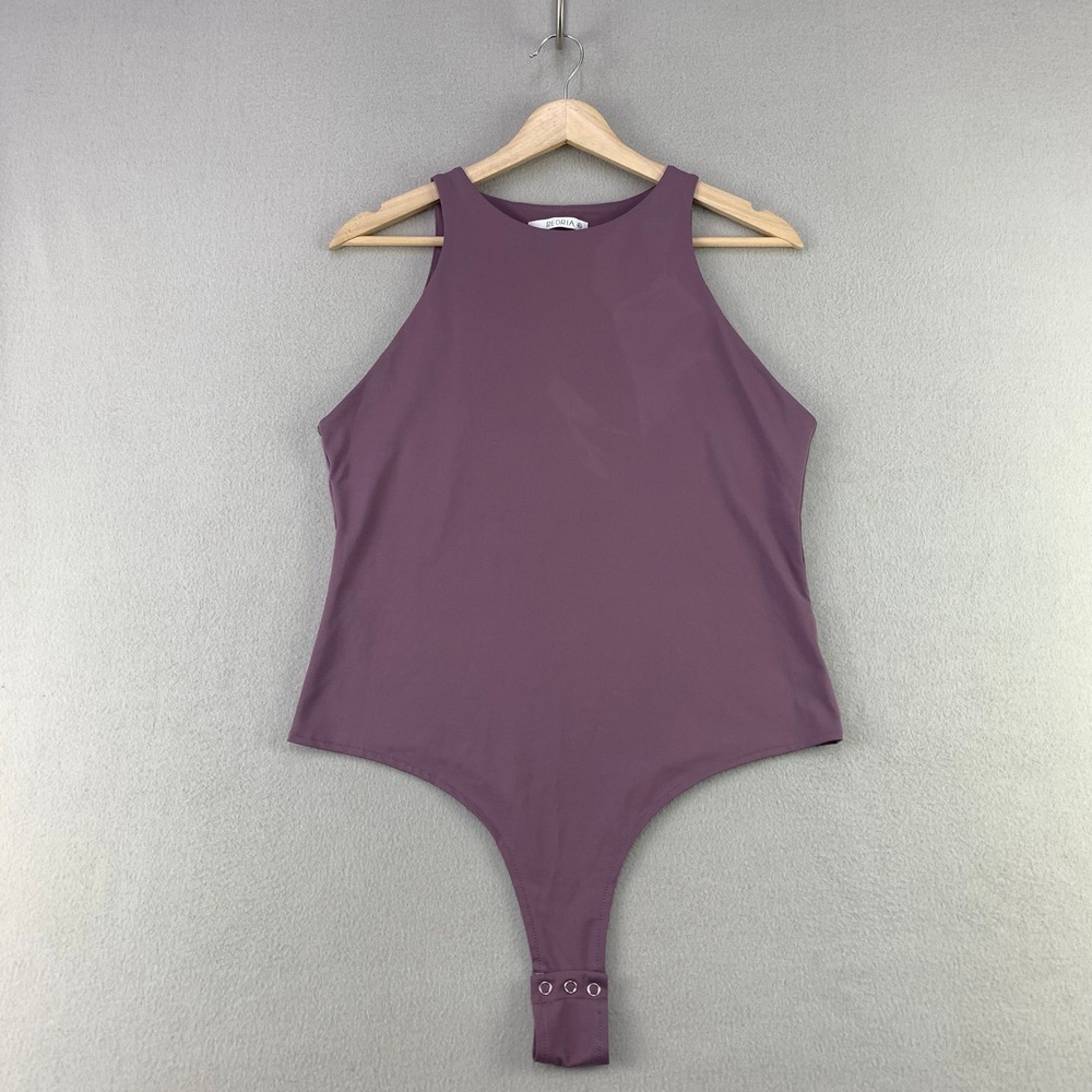 REORIA High Neck Bodysuit Women XL Purple Sleeveless Slimming Minimalist